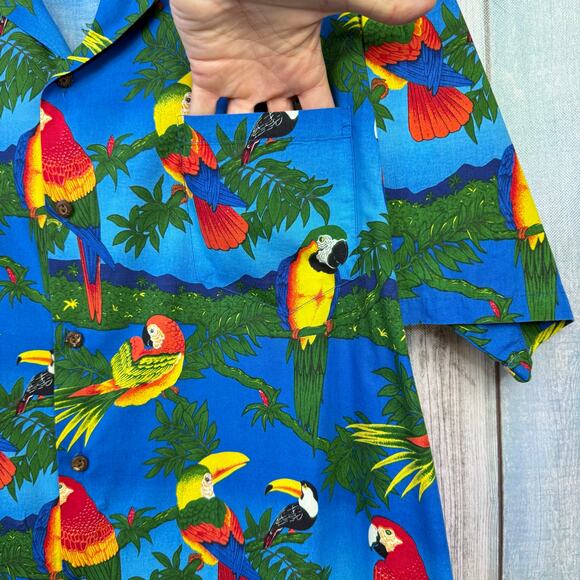 Pacific Legend Hawaiian Shirt 2XL Parrots Tropical Beach Party Luau Tucan Bird - Picture 2 of 8